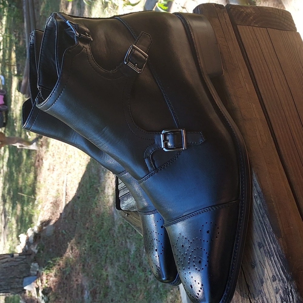 Classic Black Leather Double Monk Boots - Men